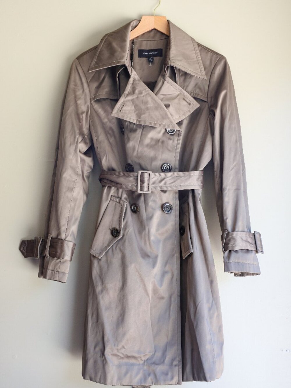 Jones New York Metallic Taupe Trench Coat